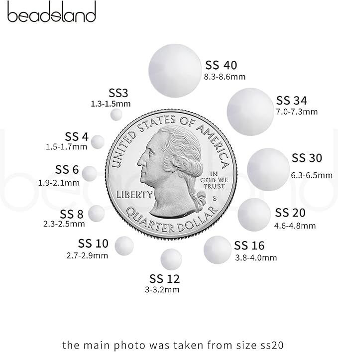 Beadsland 1440pcs Flat Back Crystal Rhinestones Round Gems for Nail Art and Craft Glue Fix, Chalk White, SS6, 1.9-2.1mm