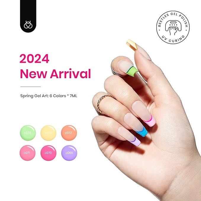 Beetles Pastel Gel Liner Nail Polish Set 6 Colors Spring Art French Line Swirl Gel Polish Pink Yellow Green Purple Orange Swirl Built Thin Nail Art Brush Soak Off Uv Lamp Manicure Gifts for Women