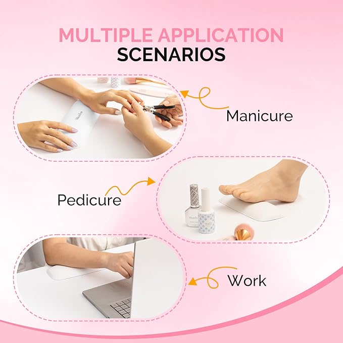 MelodySusie Nail Arm Rest, Portable Manicure Hand Rest, Professional PU Leather Nail Hand Rest Stand for Acrylic Nails, Nail Hand Pillow for Nail Tech Manicurist, Travel Salon Home, White