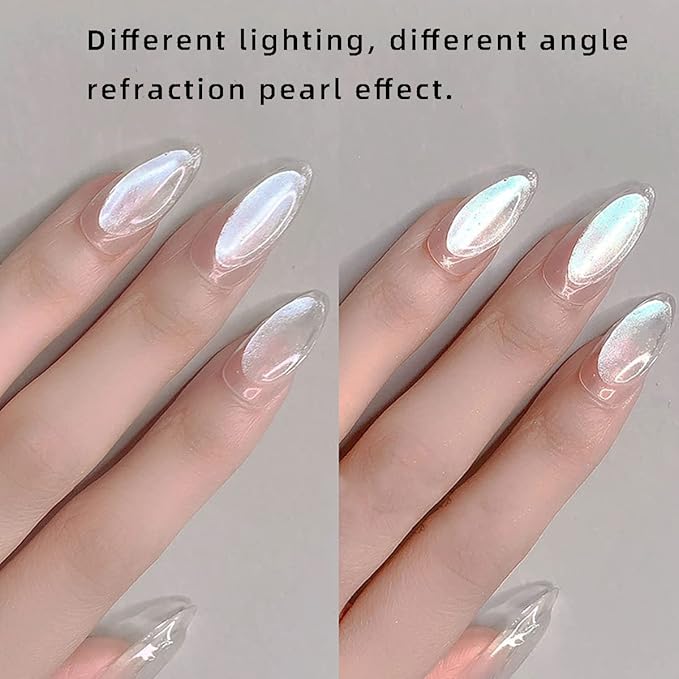 2 Jars White Pearl Nail Powder Pearlescent Nail Pigment High Gloss Glitter Aurora Nail Art Glitter Sequins Chrome Iridescent Pigment DIY Sparkly Paillette Charm Flakes Gel Polish Nail Decorations