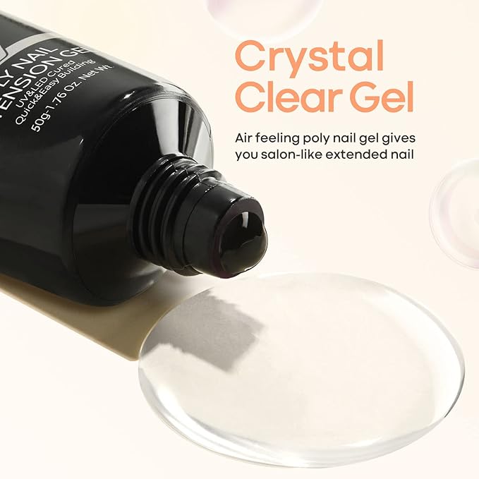 MODELONES Poly Nail Gel Builder 50ML 1.76oz Clear Color Nail Extension Gel Enhancement Nail Thickening Acrylic Extension Trial Professional Technician Tool