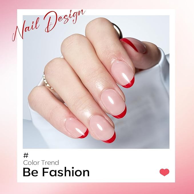 Modelones Red French Tip Press on Nails Short, Spring Oval Fake Nails, Reusable Nail Kit with Nail Glue Adhesive Tabs Mini Nail File, Nails Press Ons 32Pcs 16Sizes, Women Girl Gift