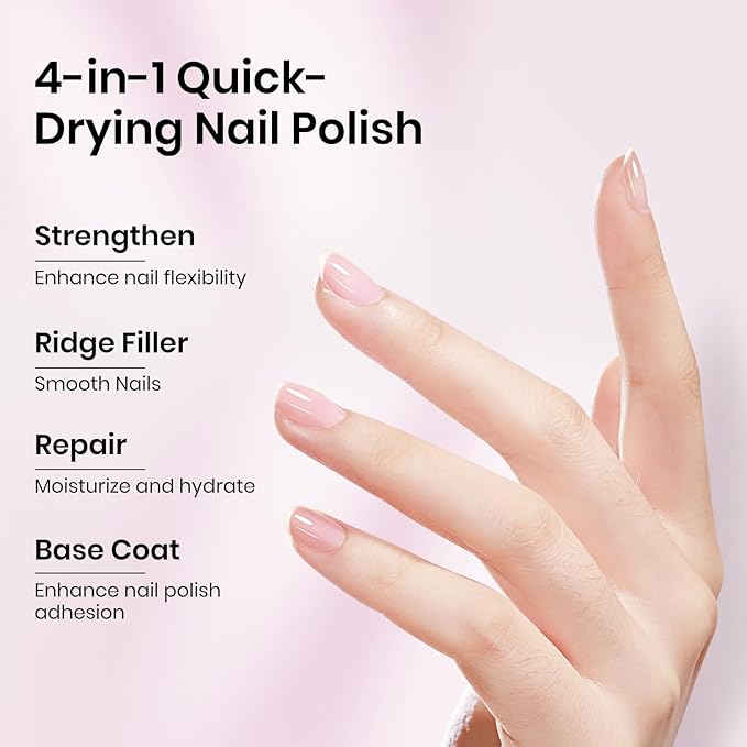 Sheer Nail Polish Quick Dry，Regular Air Dry Fast Fingernail Lacquer Base Coat, Help Nail Strengthener, Hardener, Strong and Growth 0.54 fl.oz