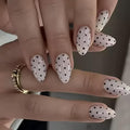 24Pcs Polka Dot Press on Nails Almond Fake Nails Medium False Nails Black White Nails Press Ons Glossy Full Cover Stick on Nail Acrylic Polka Dot Glue on Nail for Women and Girls Decoration