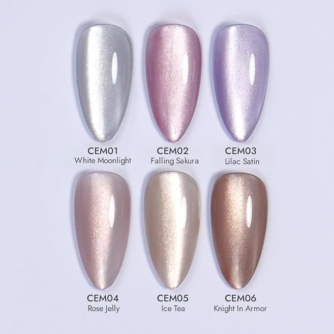 VARNAIL Moonlight Cat Eye Gel Polish Kit 6 Colors, Glitter 9D Holographic Gel Polish with Magnet, Soak off U V Light Nail Polish Set 15 ml/ Bottle, Salon Quality Magnetic UV Nail Polish