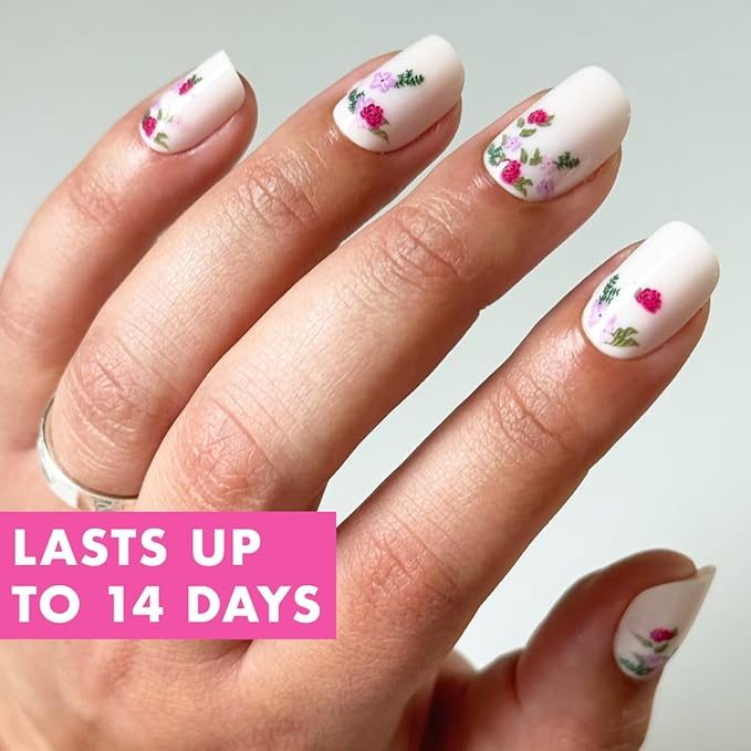 Olive & June Instant Mani Press-On Nails (Glue) | 42 Fake Nails, 21 Sizes | Non-Toxic, Long-Lasting Recycled Materials Realistic Look | Salon-Quality at Home | Short, Squoval | Rose Bouquets