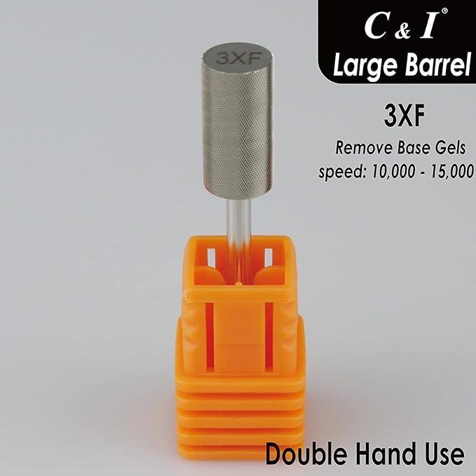 C & I Large Barrel Nail Drill Bits, Professional Electric File for Manicure Drill Machine, Nail Gels Remove, 3/32” (Triple Fine -3XF)