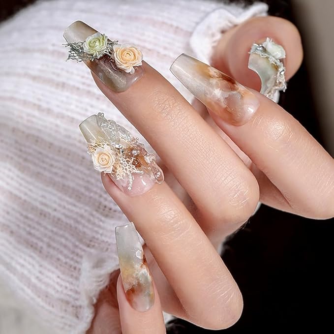 24Grid Random Mixed Flower Nail Charms - Colorful Floral Nail Decor Charms With Pearl Leaves & Resin Camellia Rose Designs