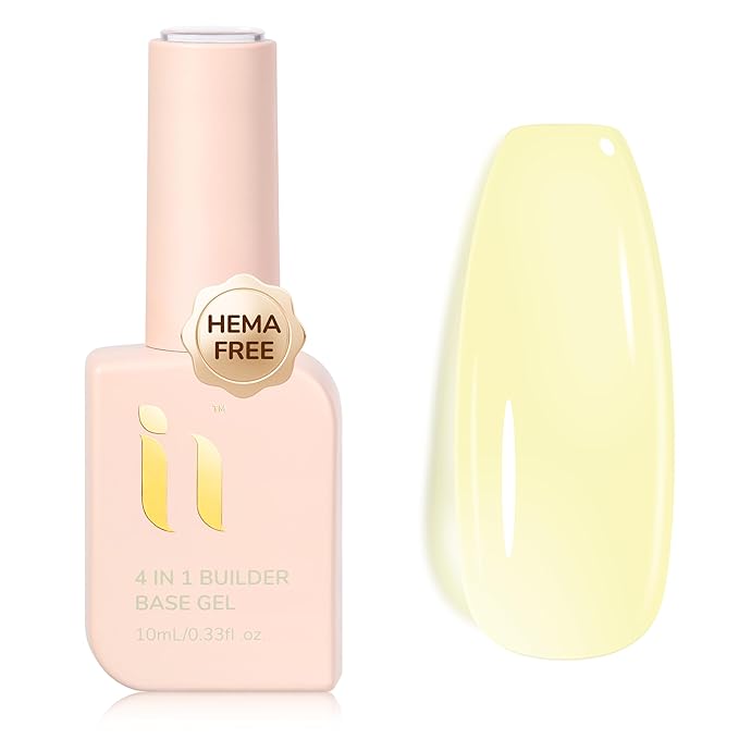 Hema Free Rubber Builder Base Gel Polishes, Soak Off LED UV Need Strengthener for Thin Flimsy Nail, Streak Free Thickening & Repair, Cream Yellow