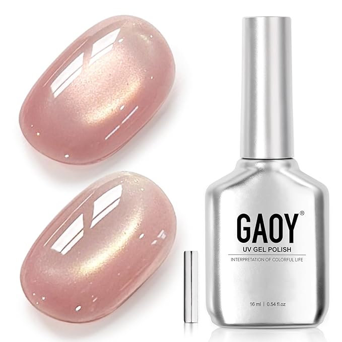 GAOY Pink Glassy Cat Eye Gel Nail Polish, 16ml Holographic Glitter Jelly Nail Polish with Magnet, Reflective Translucent UV Gel for Manicure Art DIY, 4134 Berry Blush