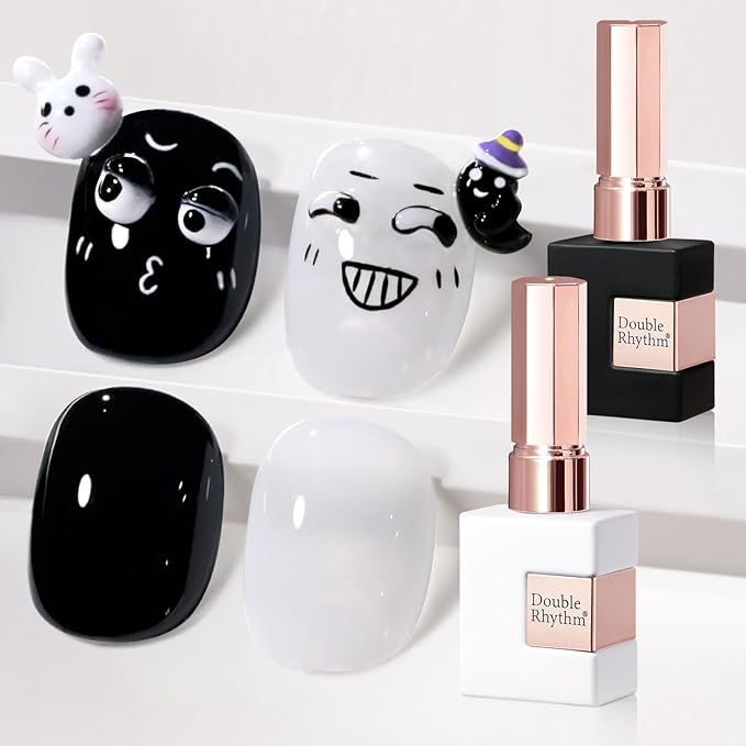 Double Rhythm 2 Pcs 15ml UV Gel Polish Set Pure White And Black Color Gel Nail Polish Kit Nail Art Salon DIY (Black and Milky White-A1015+A1075)