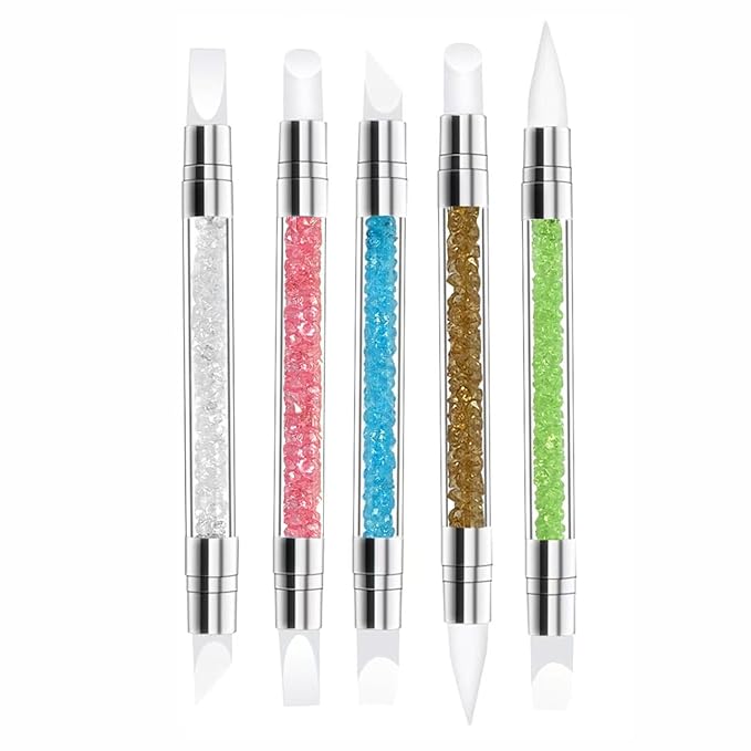 5Pcs Double-Ended Silicone Nail Art Brushes, Dual-Tip Dotting & Sculpting Tools for Gel Polish, 3D Nail Art, Shaping, Drawing, Embossing & Manicure Clean Up-Colorful