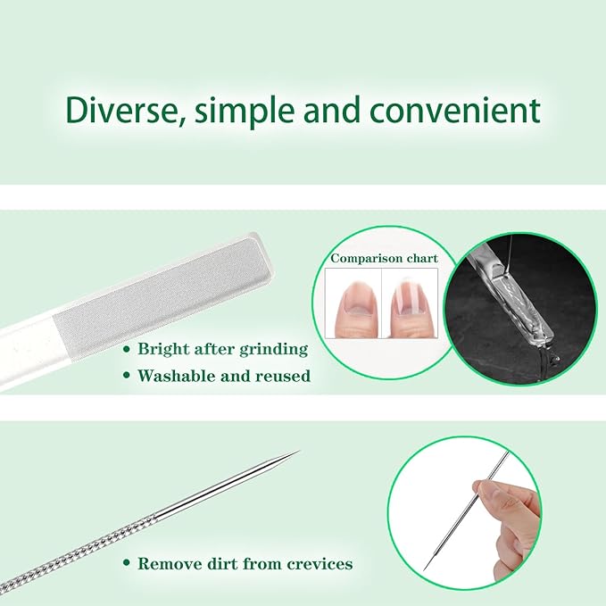 11 Piece Set Ingrown Toenail Pedicure Tool Kit, Stainless Steel Nail Care Treatment for Nail Correction, Polish Pain Relief