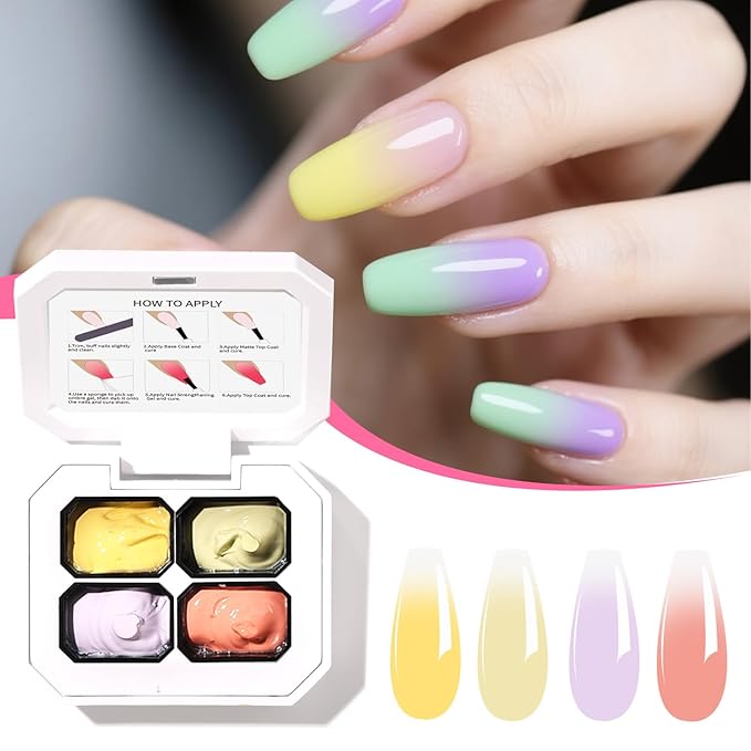 Finger Secret 4 Colors Ombre Gel Nail Polish Set Pat Painting Gradient Blooming Gel Ombre Color Palette with 20Pcs Nail Sponges for Nail Art DIY Salon or Home Use(k7)