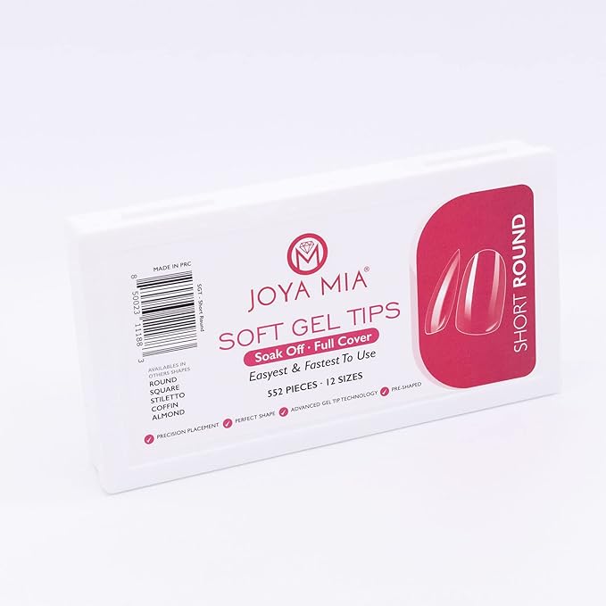 Soft Gel Nail Tips Full Cover Nail Tips Kit for Soak Off Nail Extensions, 550 Pcs Clear Soft Pre-buff PMMA False Press on Nail Tips, 11 Sizes - 10 Shapes to choose from (Short Round)