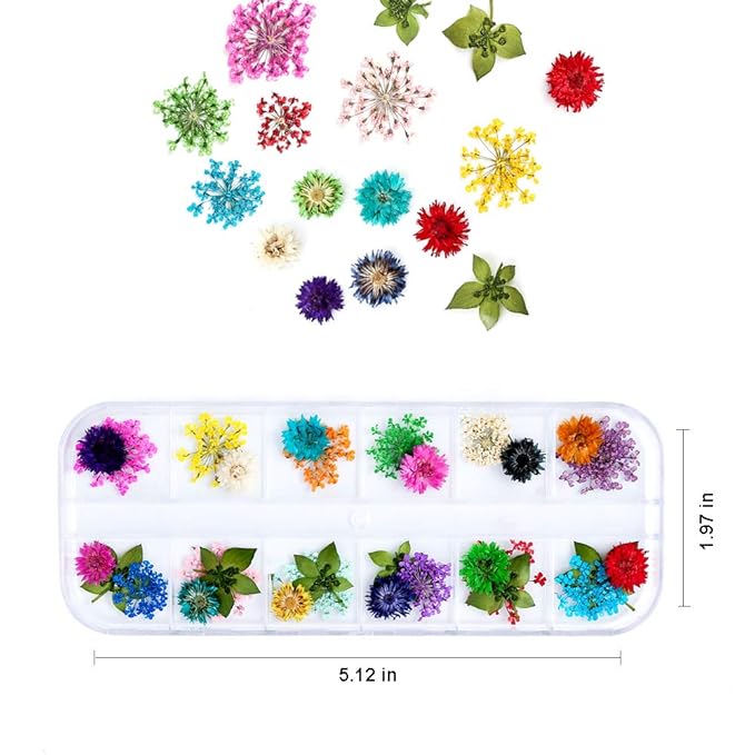 90 Pcs Dried Flowers 36 Colors 3D Nail Art Real Flowers Nature Dry Petals Leaves Decor for Nail Art Design Manicure Decoration