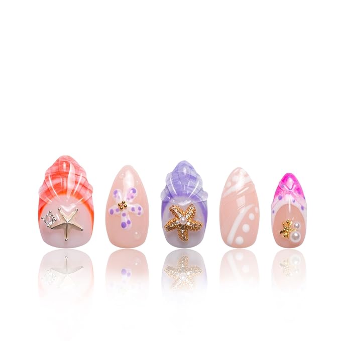 LOVFUL Press on Nails Coastal Sparkle | Handmade with Full Covered Crystals | Reusable Fake Nails | Almond Regular 1.0 in | H320-L