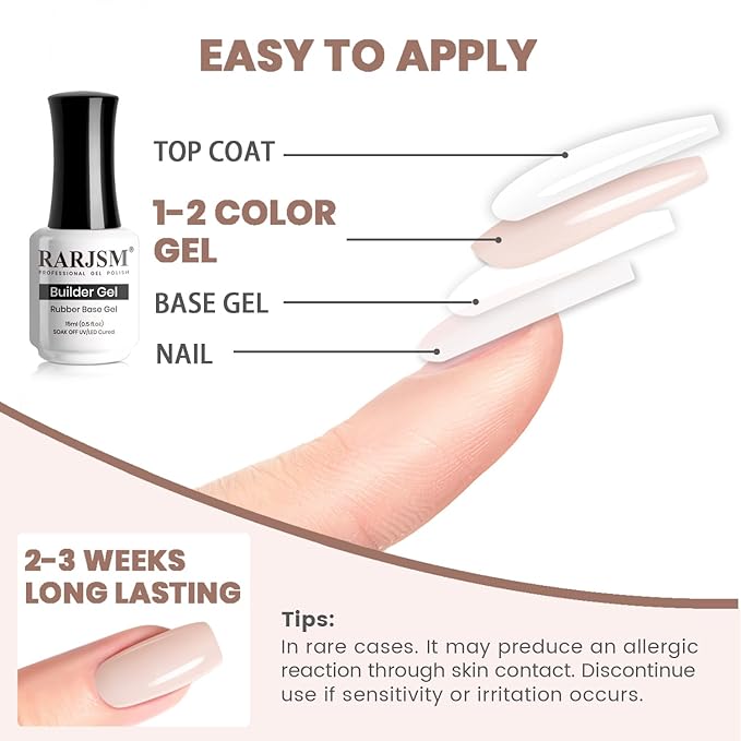 RARJSM Nude Gray Pink Rubber Base Gel Polish Skin Tone Jelly Rubber Base Gel for Nails Natural Clear Color French Manicure Brush on Extend Buidler Gel Soak Off Curing Requires 15ml Salon Home DIY Use