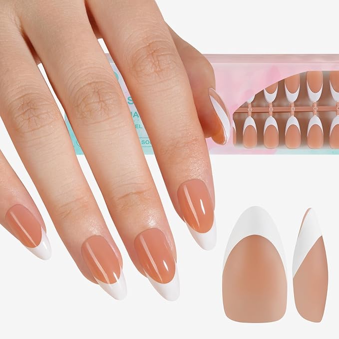 Misssix French Gel Nail Tips, 150Pcs French Tip Press on Nails Medium Almond Brown, No Need to File 3 in 1 Tips Pre-lasting, Fake Nails for Nail Art DIY 15 Sizes