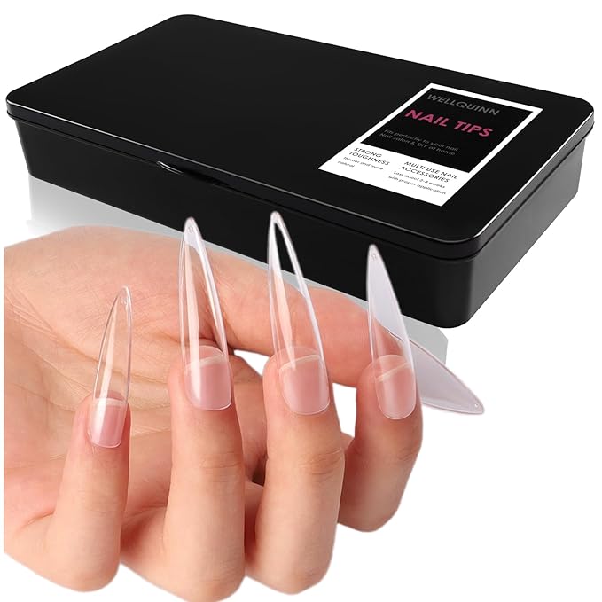 Stiletto Nail Tips, 360PCS Full Cover Clear ABS False Nails for Acrylic Nails, DIY Nail Art & Manicure Salon, 12 Sizes