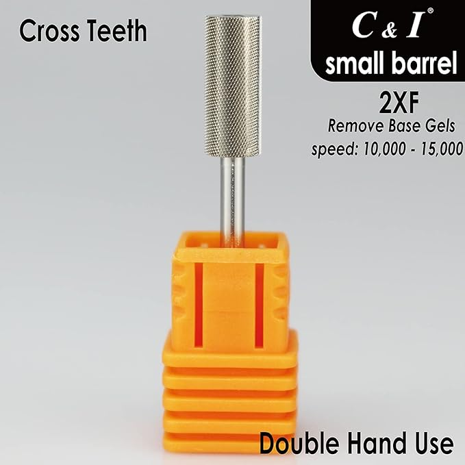 C & I Small Barrel Nail Drill Bits, Professional Electric File for Manicure Drill Machine, Nail Gels Remove, 3/32” (Double Fine -2XF)