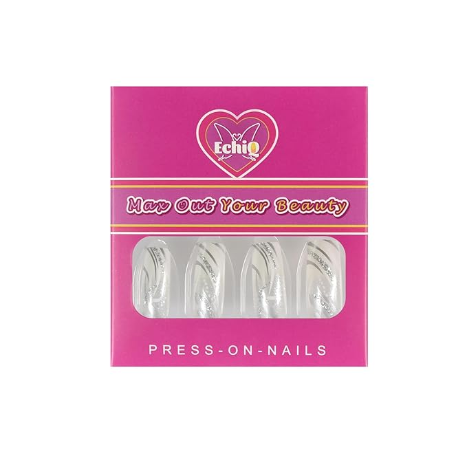 Square Fake Nails Long Length Predesigned False Nails (Clear white)