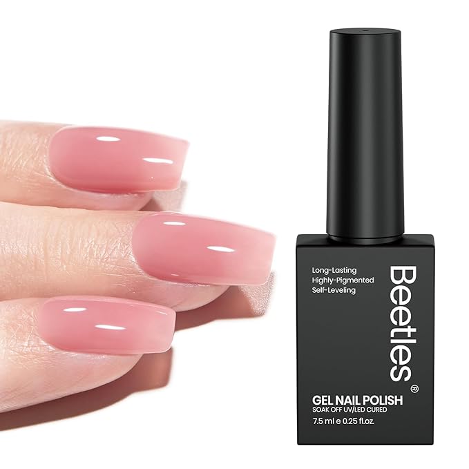 Beetles Nude Pink Gel Nail Polish - Muted Bloom Clear Pink, Natural Jelly Gel Polish, Sheer Translucent Colors, Nail Concealer Soak Off UV French Nail Art Manicure Gift for Women 7.5ML
