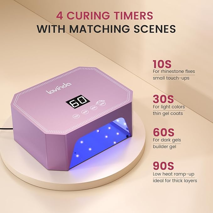 Lavinda 54W UV LED Nail Lamp – Plug-in Gel Nail Light with LCD Display, 4 Timers, Auto Sensor, Dual Wavelength, Nail Dryer for Home & Salon Pink