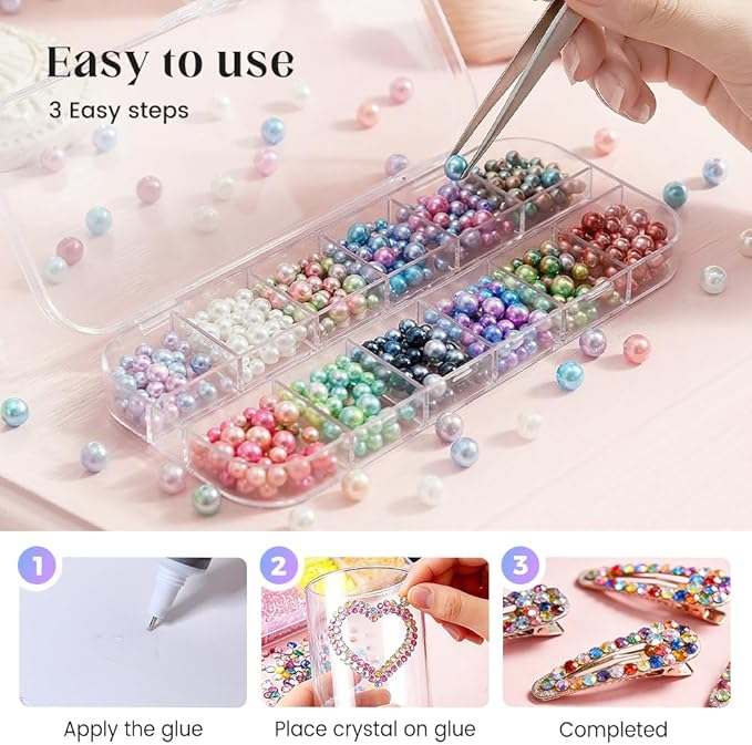 Colorful DIY Resin Rhinestone Kit for Bedazzling, Resin Jelly Rhinestones for Bedazzling, Multicolor 3mm Flatback Gems for Diamond Art 3Pcs Jewelry Glue for Bedazzled Nail Art (13)
