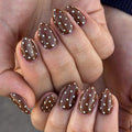 Polka Dot Press on Nails Short Almond Fake Nails Brown Nails Fall Winter False Nails Press ons with Polka Dots Design Glossy Acrylic Full Cover Reusable Stick on Nail for Women Girls Manicure 24Pcs