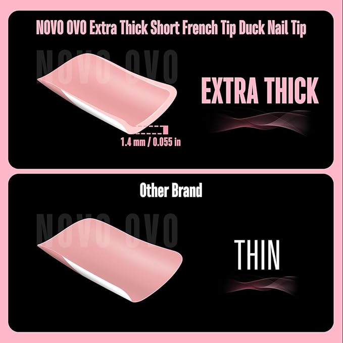 NOVO OVO White French Tip Short Duck Nail Tips Press on, BABY PINK Pre-designed Soft Gel Nail Extension, Extra thick Full Cover Matte Vrial False Nails for DIY x 12 Sizes 240 pcs