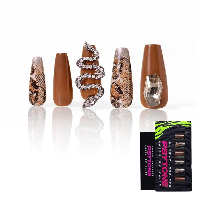 PSYTONE Press on Nails Medium Almond Fake Nails Bling Leopard French Tip Glue on Nails Glossy Gold Glitter Acrylic Nails Press ons Stiletto Artificial Acrylic Stick on Nails for Women Girls 30 Pcs