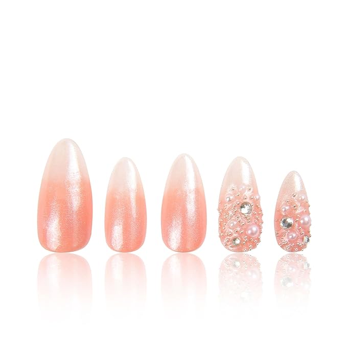 LOVFUL Press on Nails Dream Wedding | Handmade with Full Covered Crystals | Reusable Fake Nails | Almond Regular 1.0 in | H76-L