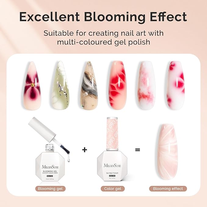 MelodySusie Hema Free Blooming Gel for Nail Design, Marble Watercolor UV Nail Polish, Spreading Effect Sheer Painting Nail Art Supplies, Nail Salon Manicure at Home for Women, 0.53 Fl Oz