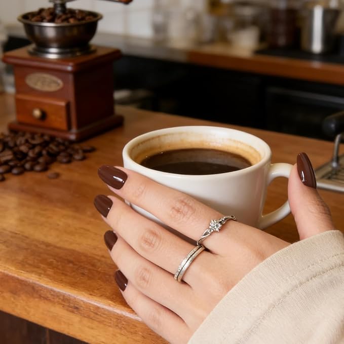 Brown Press on Nails Almond, Fall Coffee Chocolate Press ons, Reusable Acrylic Stick on False Nails 30Pcs 15 Sizes Kit for Women