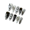 Handmade French Tip Press On Nails Long Stiletto,10 Pcs Pre Designed False Nails with 3D Charms, Reusable Salon Design Woman Nails for Wedding,Bridal, Party (040, L)