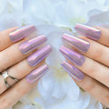 Hypnaughty 24 Pcs Mauve Chrome Coffin Medium Long Press On Nails and Glue Reflective Mirror False Nails (Mauve Chrome)