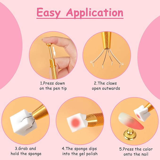 100pcs White Cube Nail Sponges for Ombre, 2pcs Gold and Silver Metal Clip Pens for Grabbing Nail Art Sponge Ombre Nail Brush for Nail Art