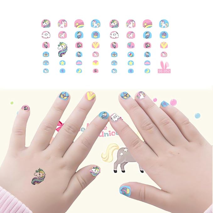 Unicorn 3D Nail Art Stickers Decals Self-Adhesive for Kids Little Girls, 270+ Cute Nail Tip Star Crown Princess Nail Manicure for Fingernails Toenails Birthday Party Supplies Gift Favors