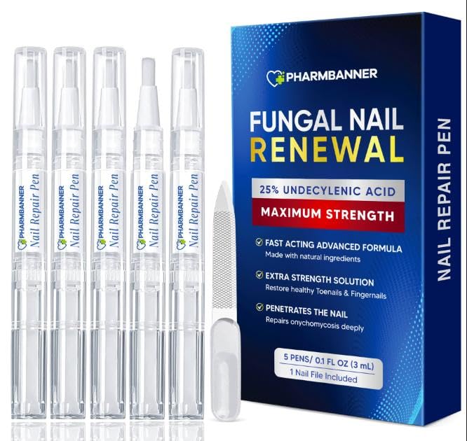 Nail Fungus Treatment Extra Strength: 25% Undecylenic Acid Formula - Toenail Fungus Treatment Kit with 5 Pens & Nail File for Ingrown Nails, Discoloration & Brittle Nails