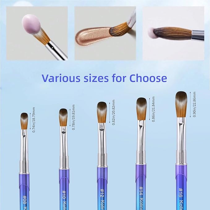 100% Pure Kolinsky Hair Acrylic Nail Art Brushes – Oval Crimped Tip for Acrylic Powder, Gradient Blue Metal Handle, Professional Nail Art Brush for Salon & DIY(#14)