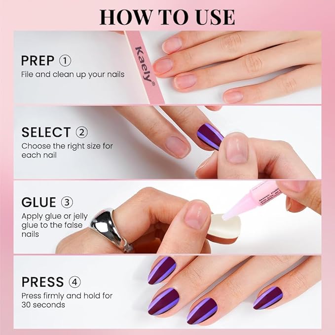 evpct Dark Purple Press on Nails Almond Short, Dark Purple Chrome Glazed Glossy Short Almond Soft Gel Press On Nails with Nail Kit for Women Gift, 15 Sizes 30Pcs Reusable Stick Acrylic Fake Nail Kit