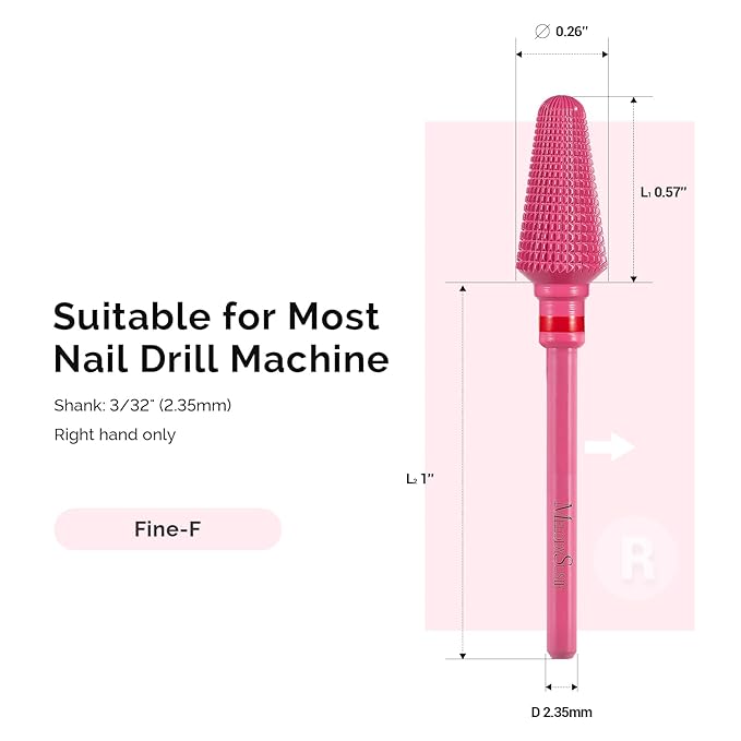 MelodySusie Professional Tornado Nail Drill Bits, 3/32'' Carbide Tungsten Multi-function Bits, Suitable for Manicure Pedicure Cuticle Gel Polishing, Salon Bits, Pink Blossom, Series Bit-X, Fine