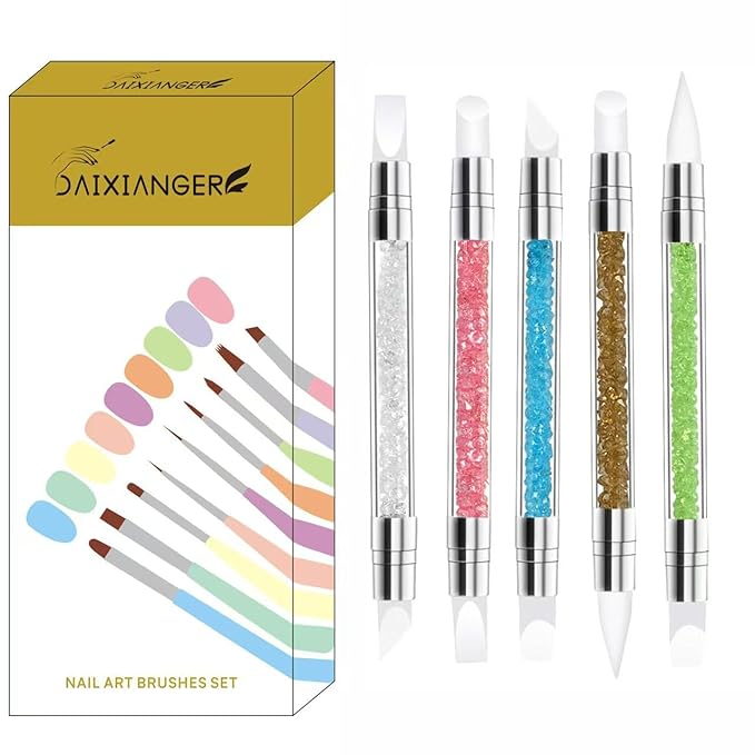 5Pcs Double-Ended Silicone Nail Art Brushes, Dual-Tip Dotting & Sculpting Tools for Gel Polish, 3D Nail Art, Shaping, Drawing, Embossing & Manicure Clean Up-Colorful