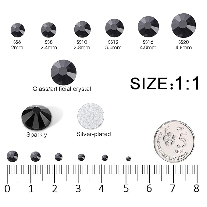 4240Pcs Flatback Black Rhinestones Glass Crystal Gemstones for Nail Art Eye Jewels Makeup Round with Tweezers and Picking Pen (SS6~SS20 Set)