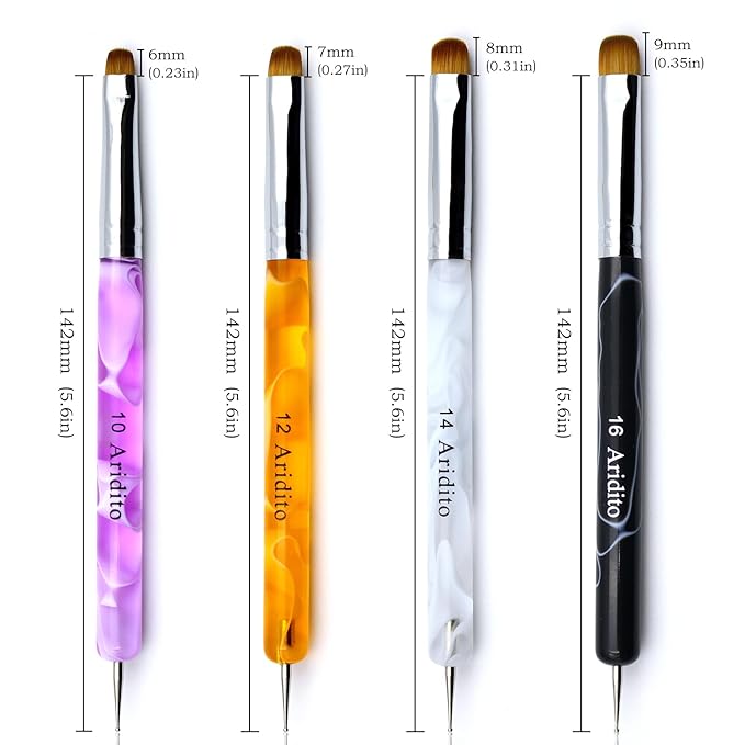 4pcs Premium French Nail Art Brush & Dotting Tool - Professional Manicure Tool For Detailed Designs.(pink#10, Orange#12, White#14, Black#16)
