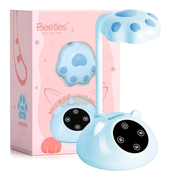 Beetles Gooseneck UV Nail Lamp - Meowgic BluePurr Mini LED Nail Light with 3 Timer and Countdown Display Flash Cure Lamp for Gel Polish Nails Glue Builder Gel Smart Sensor Cordless Nails Dryer