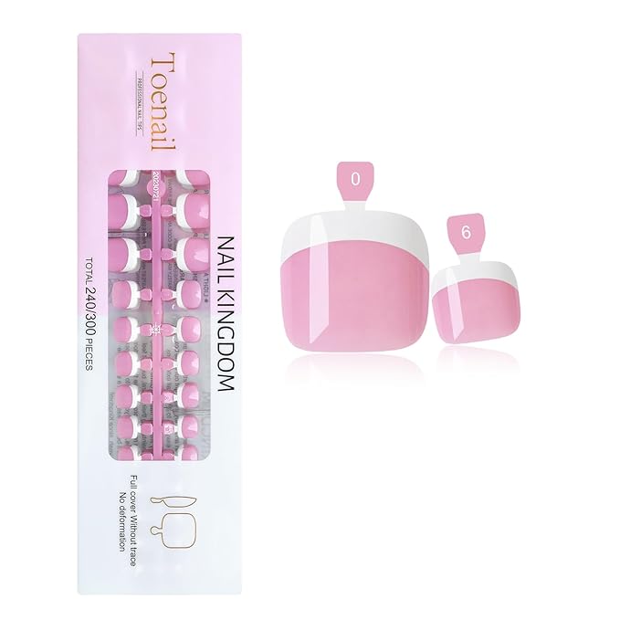 240PC Press on Toenails for Women Fake Toe Press on Nails French Tip Toe Nail Press ons with Sticky Tabs, 12 Size Fake Toenails Press ons Acrylic Toe Nail Tips Kit White Press on Toe Nails-F