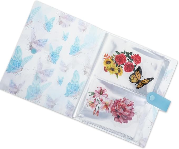 144 Slots Nail Art Artistic Stickers Storage Book Transparent Decals Organizer Tools DIY Design Manicure Decoration Empty Photo Display Showing Collecting Album Holder(Blue Butterfly)