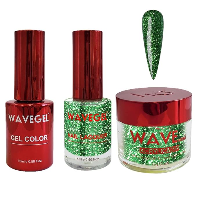 WAVEGEL Soak-Off Gel, Nail Lacquer & Acrylic/Dip Powder Matching Set - Queen Collection - #119 Greener And Sparklier On